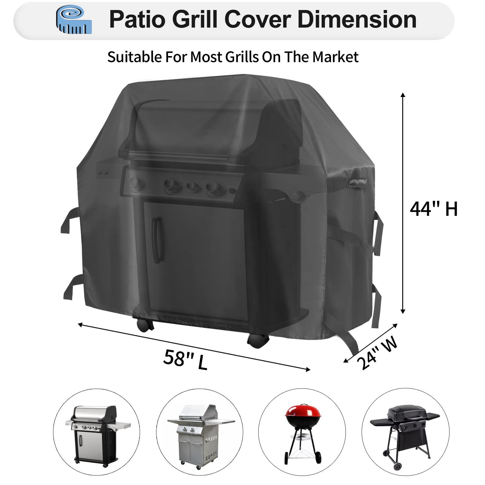 OutdoorLines grill cover waterproof fabric keeps rain and snow away.