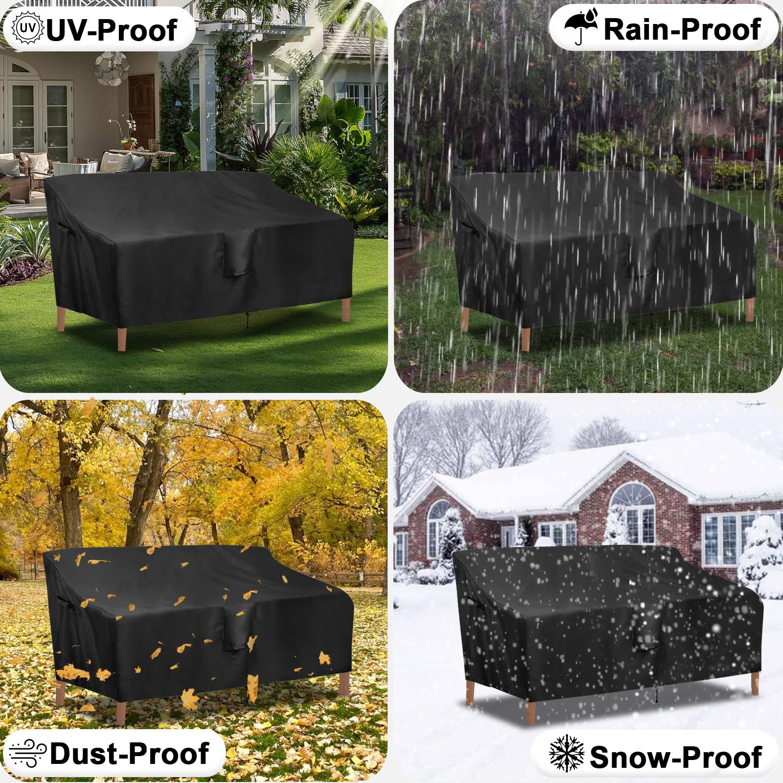 OutdoorLines weatherproof couch cover resists snow, rain and sun exposure.