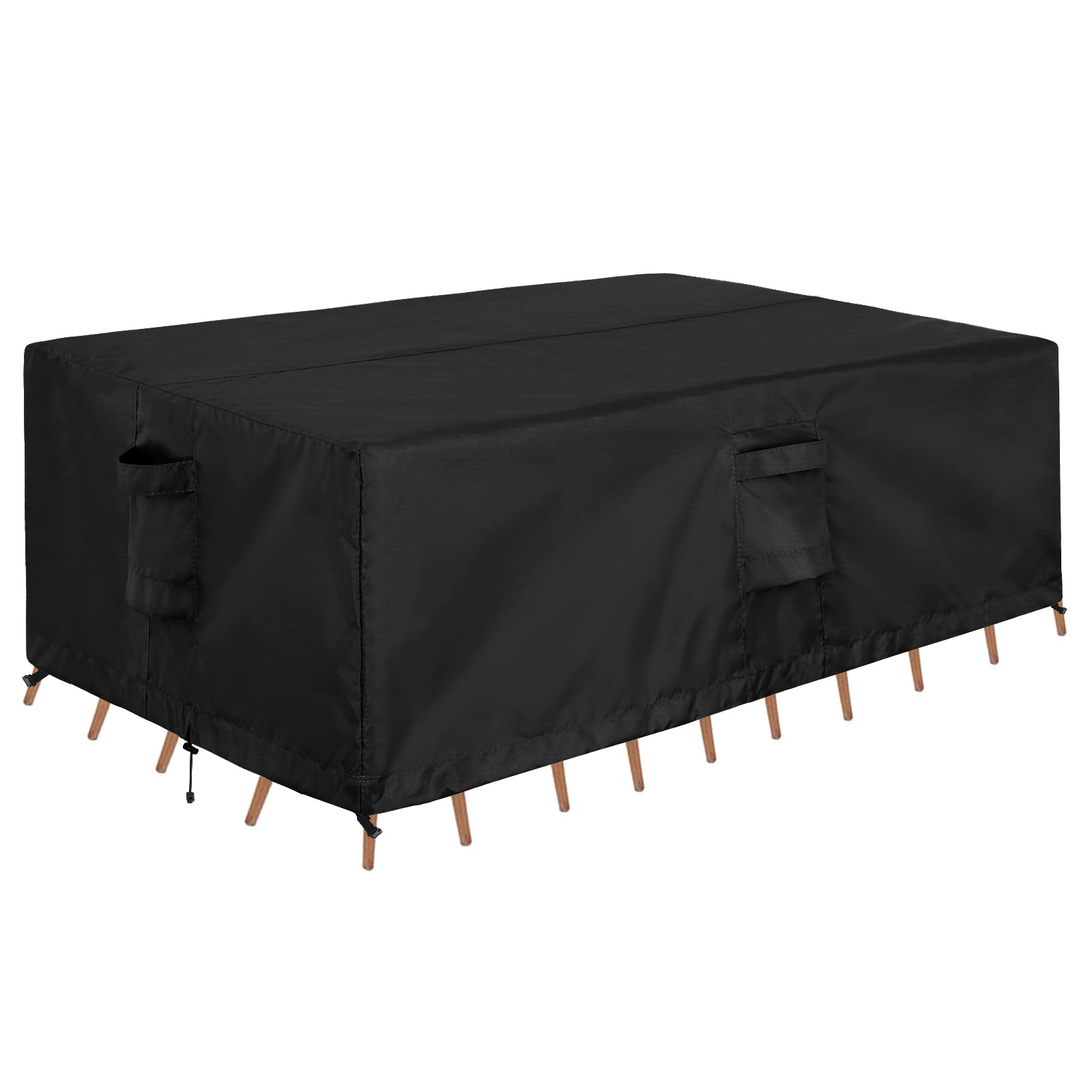 OutdoorLines rectangle patio cover protects 90L x 64W x 28H furniture from rain and UV.