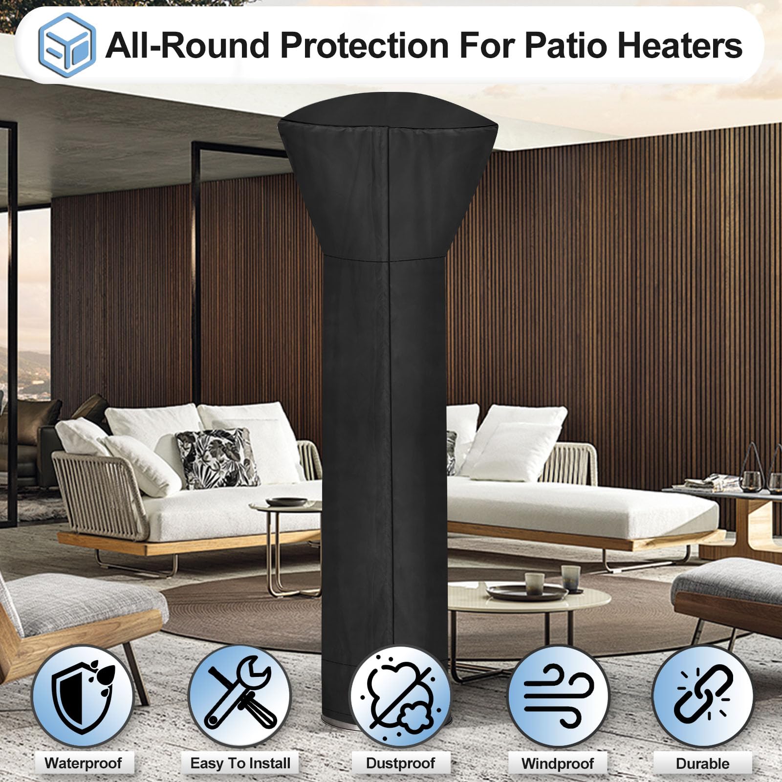 OutdoorLines waterproof oxford fabric shields your heater from rain and spills.