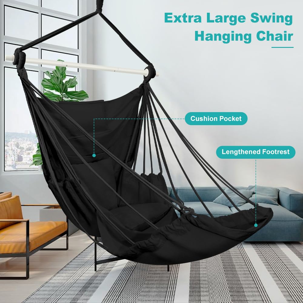 Outerman hammock chair with cushions and neck pillow offering ergonomic support for relaxation.