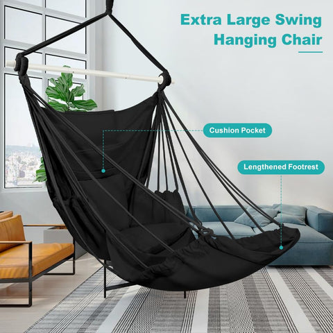 Outerman hammock chair with cushions and neck pillow offering ergonomic support for relaxation.