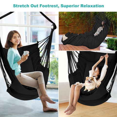 Outerman hammock chair easy assembly lets you hang it quickly from tree, beam, or frame.