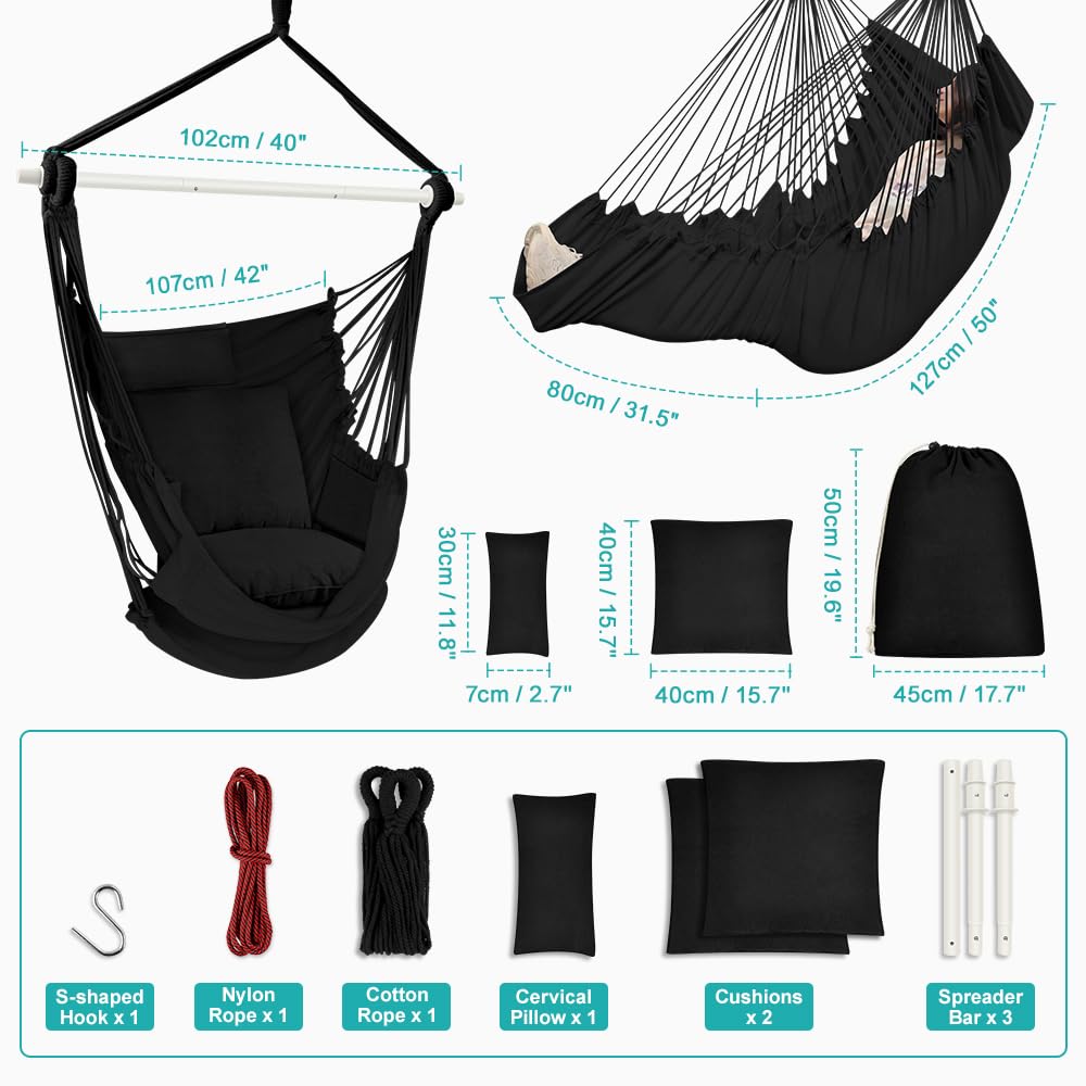 Outerman hammock chair with foot rest inviting you to unwind after a long day.