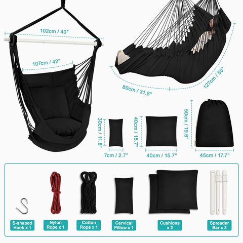 Outerman hammock chair with foot rest inviting you to unwind after a long day.