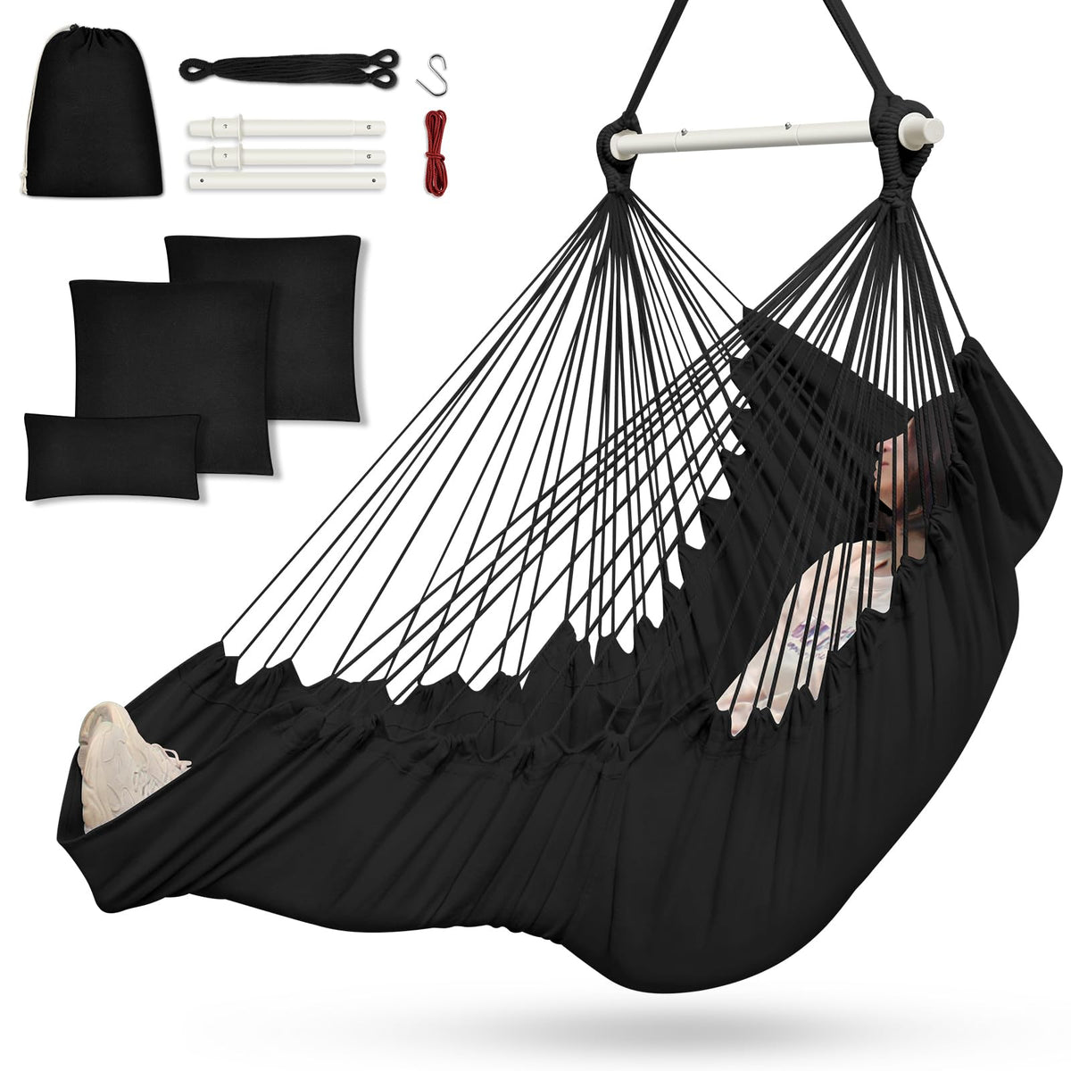 Outerman hammock chair with steel spreader bar for sturdy indoor or outdoor lounging.