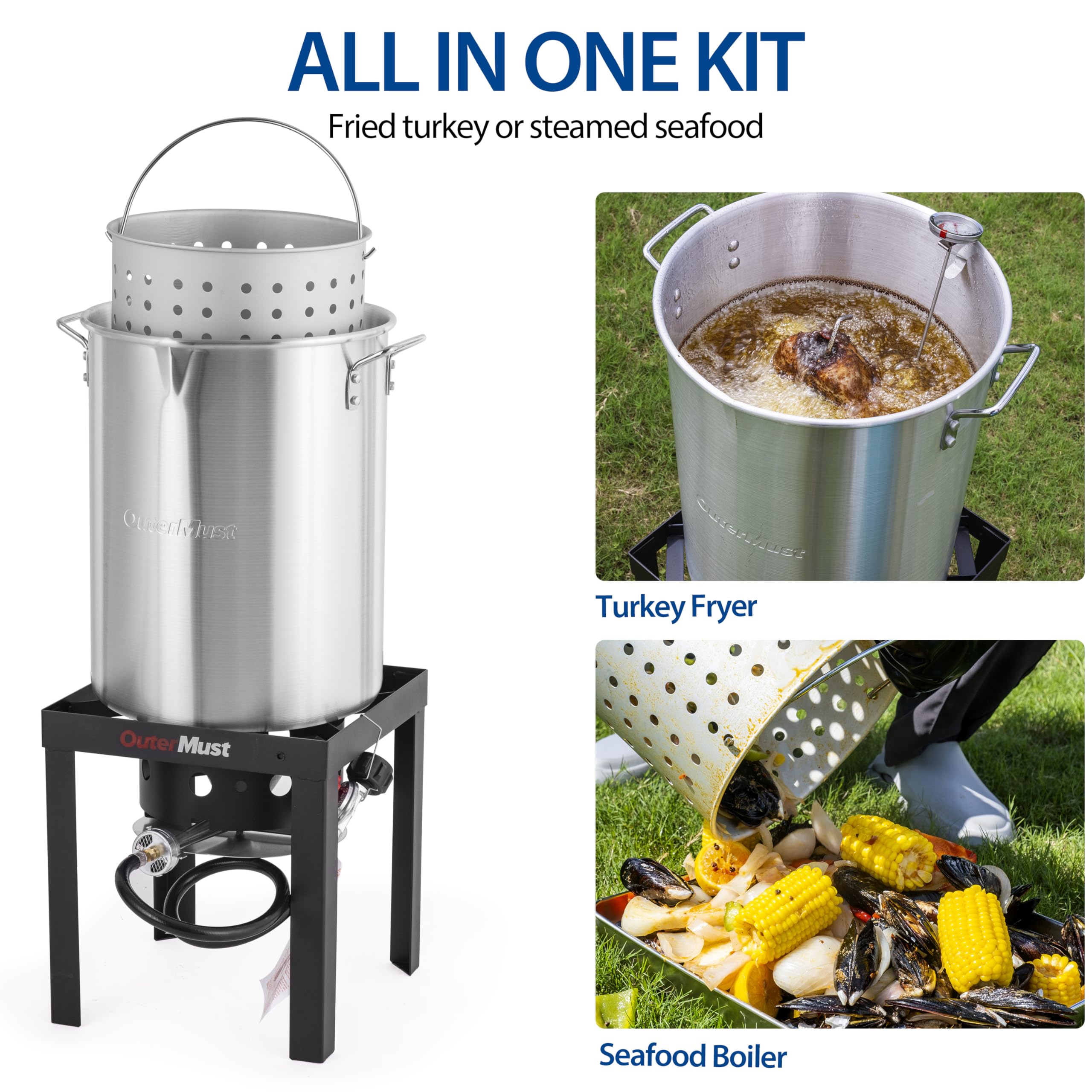 OuterMust 12-inch thermometer monitors oil temperature precisely for safe frying.