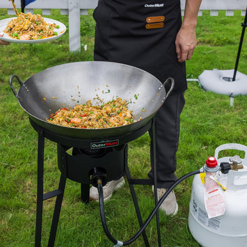 OuterMust 54k BTU propane burner delivers rapid, even heat for outdoor searing.