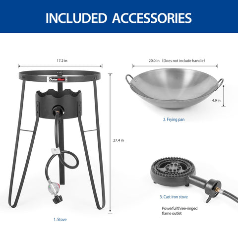 OuterMust easy-clean iron wok resists rust for low-maintenance outdoor cooking.