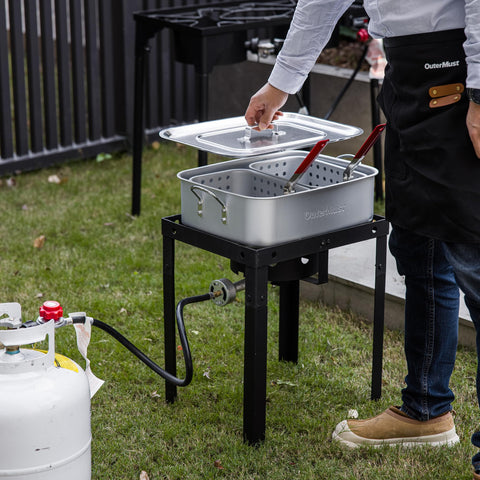 OuterMust fryer stand providing safe, stable setup on outdoor surfaces.