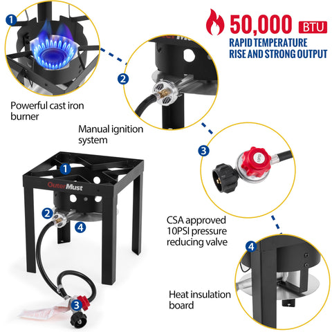 OuterMust propane setup reduces smoke and promotes cleaner outdoor cooking.