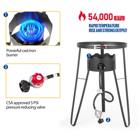 OuterMust sturdy triangle base provides stable cooking on uneven outdoor surfaces.