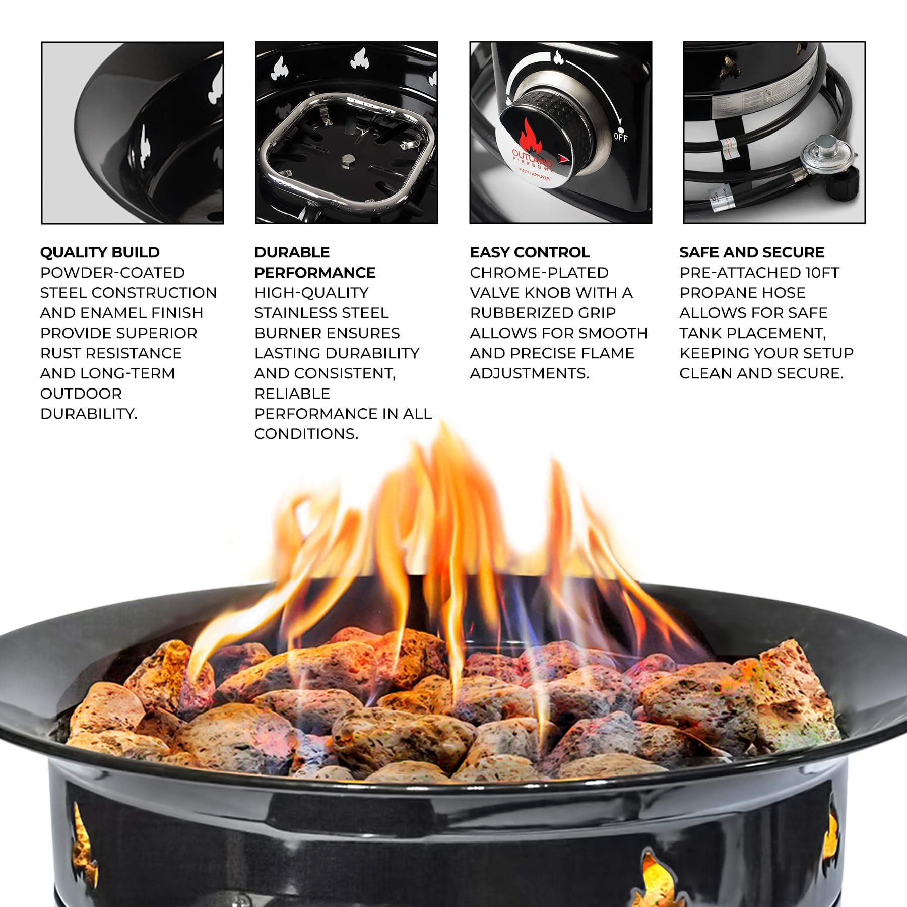 Outland Living adjustable regulator and chrome knob control flame height