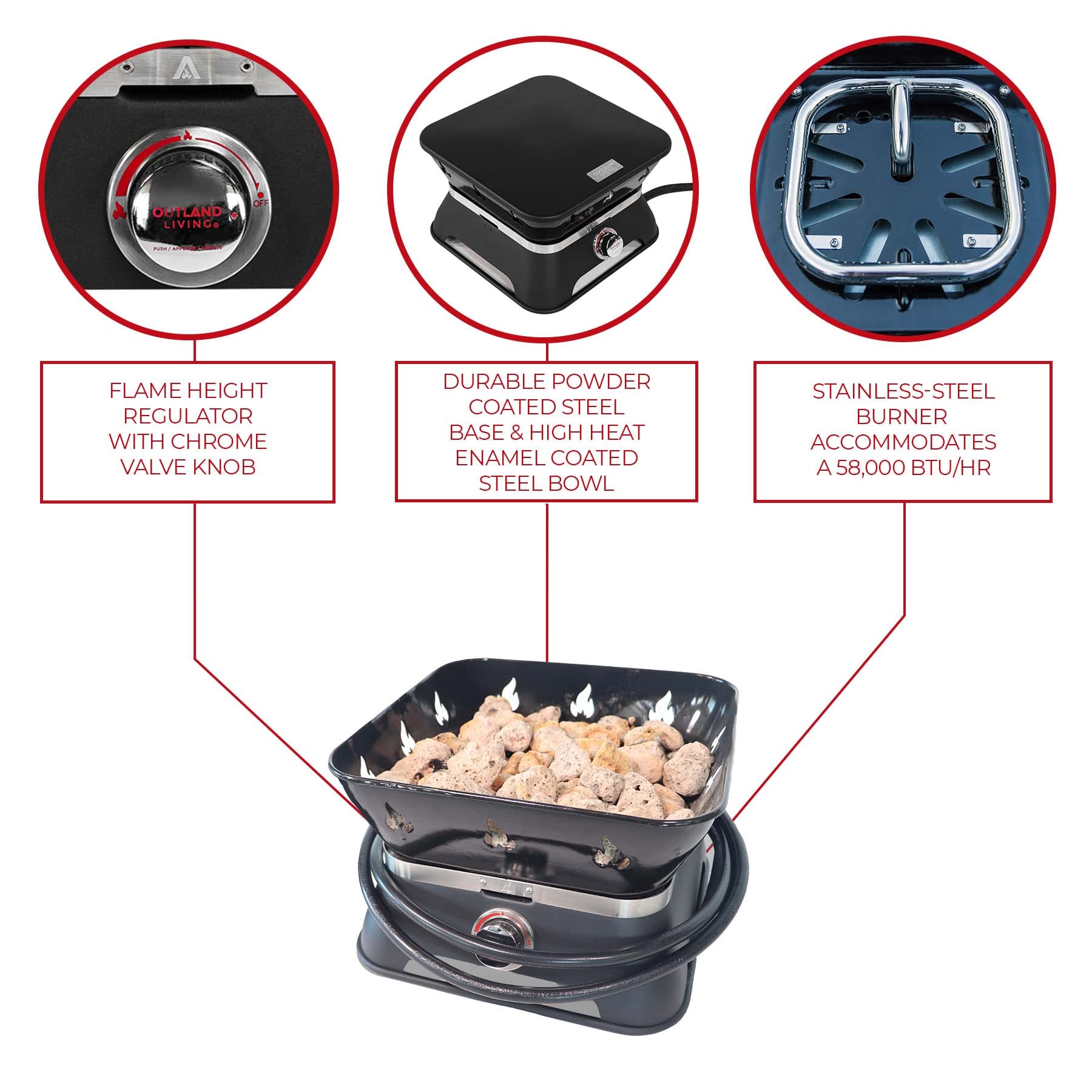 CSA-approved Firecube safety features support worry-free outdoor use.