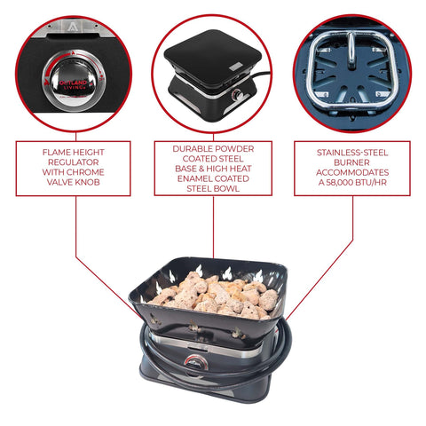 CSA-approved Firecube safety features support worry-free outdoor use.