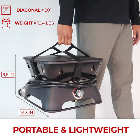 Smokeless Firecube flame provides clean outdoor warmth without smoke.