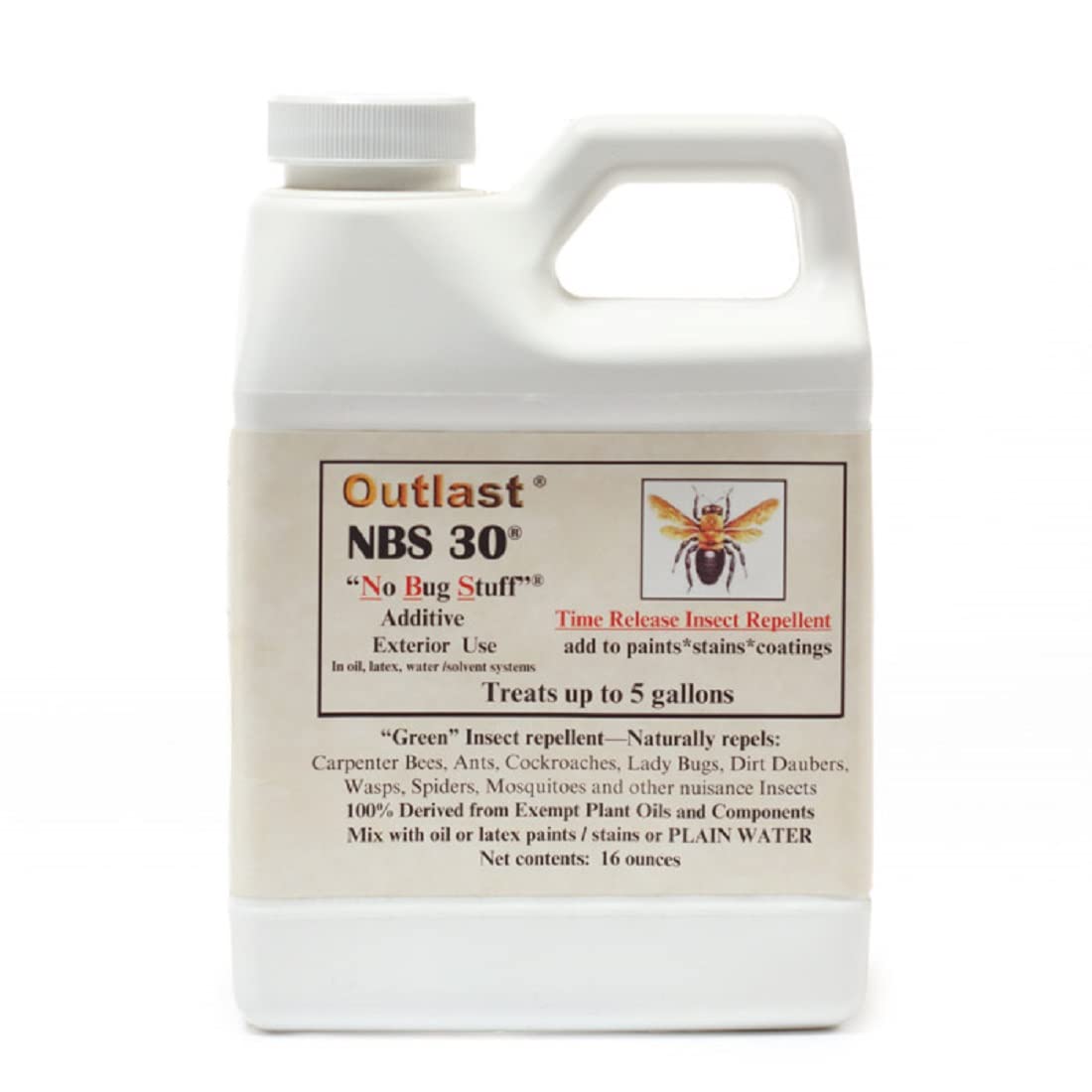 Outlast NBS30 bottle pouring into paint for outdoor, insect-repellent coatings.