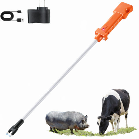 Outphorce cattle prod with rechargeable LED lights for safer livestock handling.