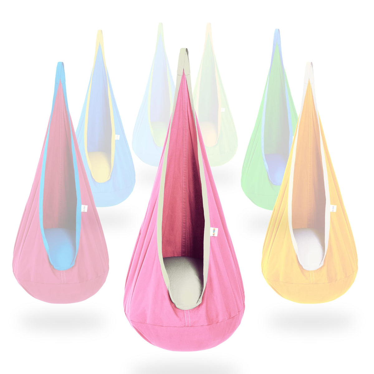 OUTREE Kids Pod Swing Seat close-up in pink cotton fabric for cozy play.