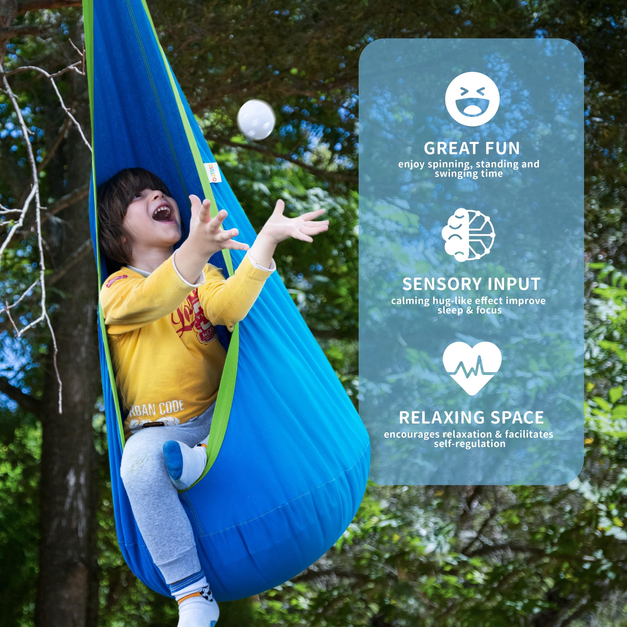 OUTREE Kids Pod Swing Seat double-stitched construction for longevity and stability.