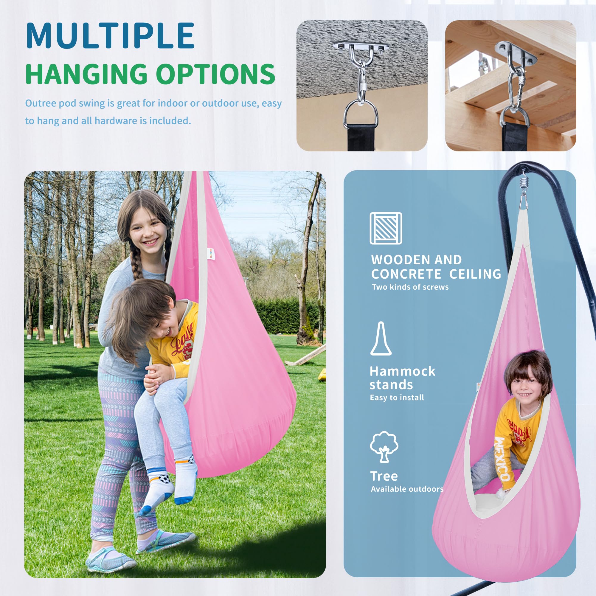 OUTREE swing hardware included for quick, secure installation.
