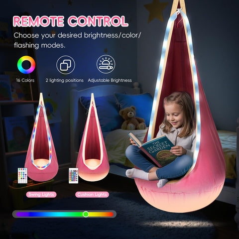 OUTREE LED strip on hammock chair offering customizable colors for mood lighting.