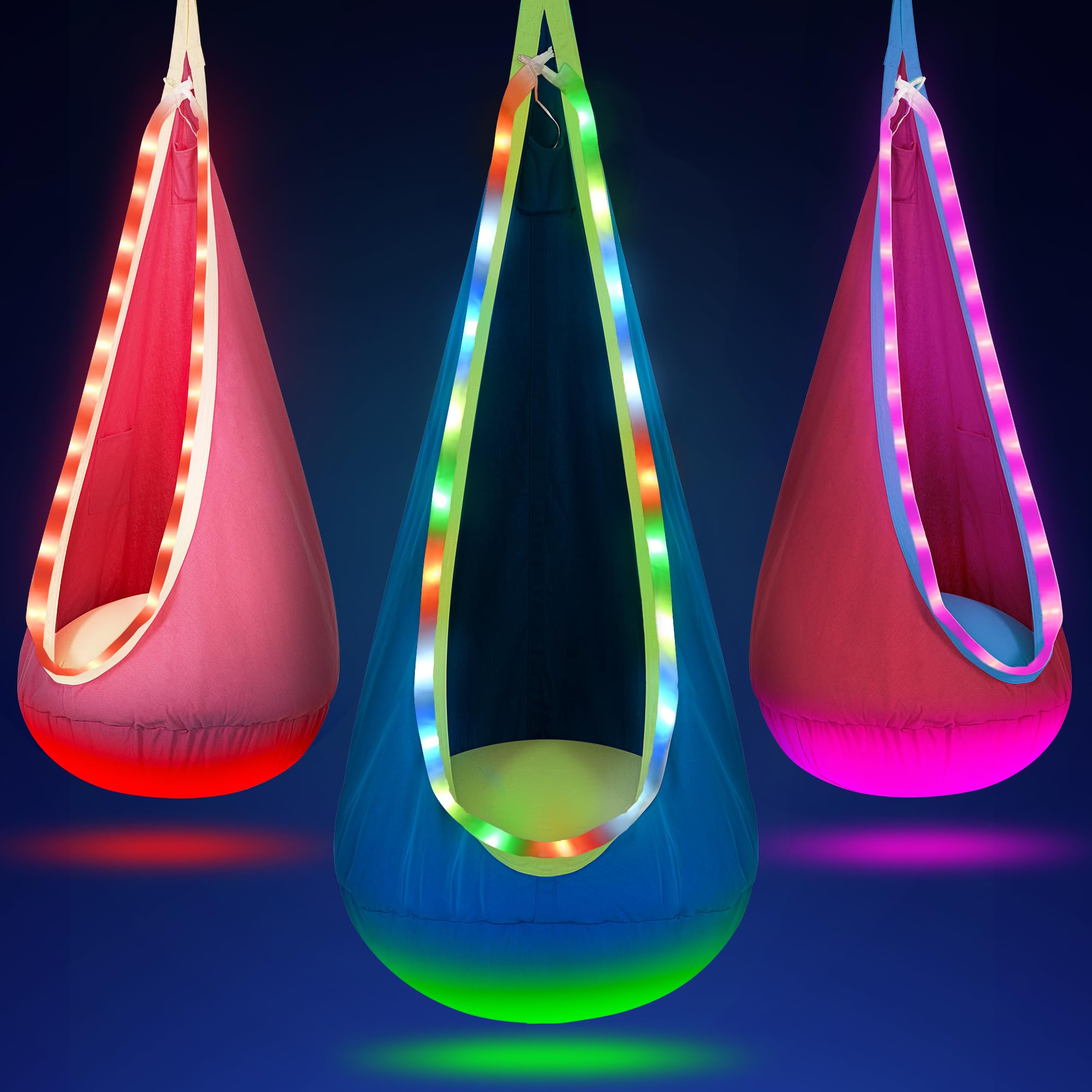 OUTREE Light Up Pod Swing Seat with LED glow for calming playtime.