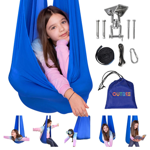 OUTREE sensory swing with 360° swivel hanger for secure hanging and calming play