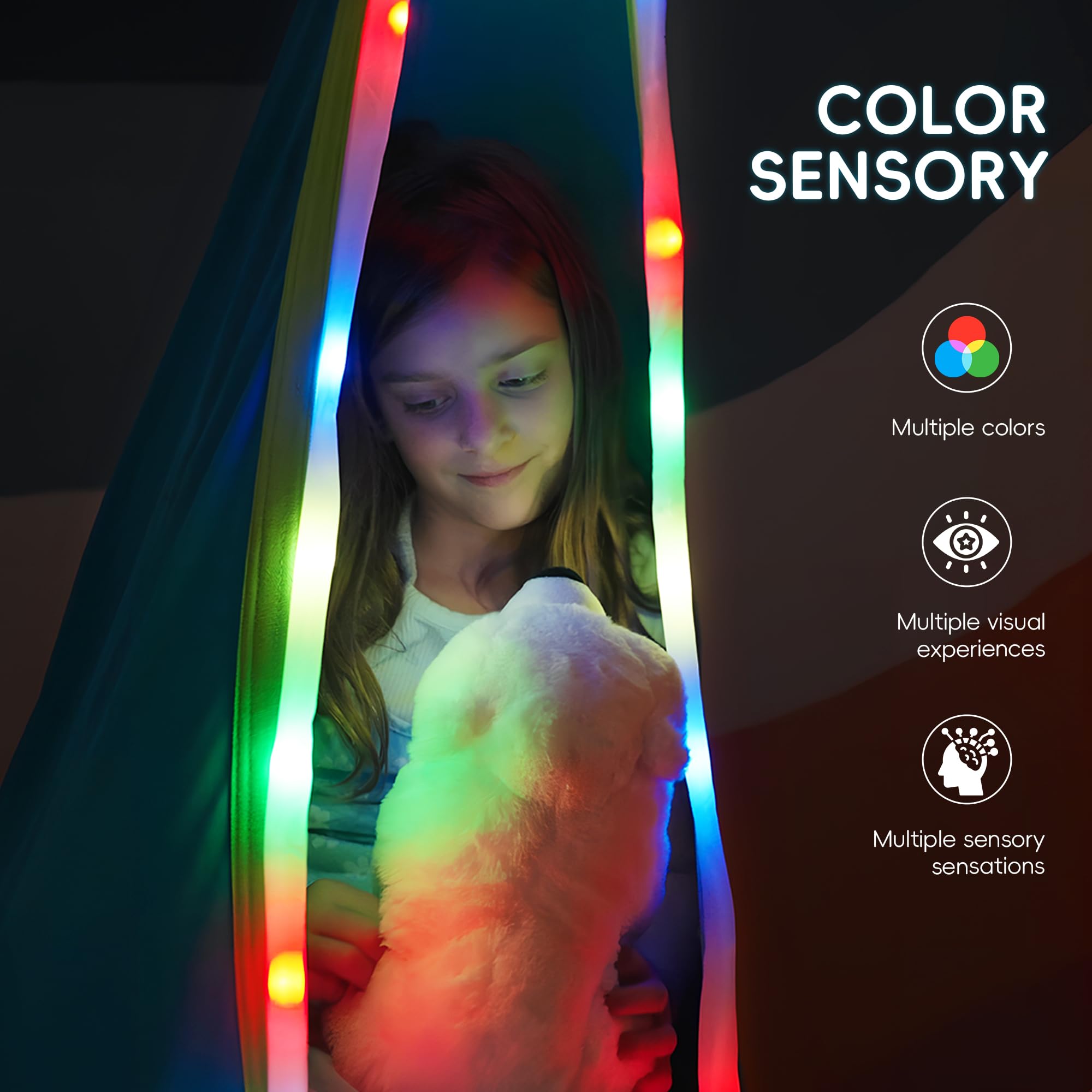 OUTREE Sensory Swing LED Light enhances visual calm during storytelling sessions.