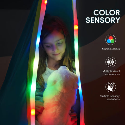 OUTREE Sensory Swing LED Light enhances visual calm during storytelling sessions.