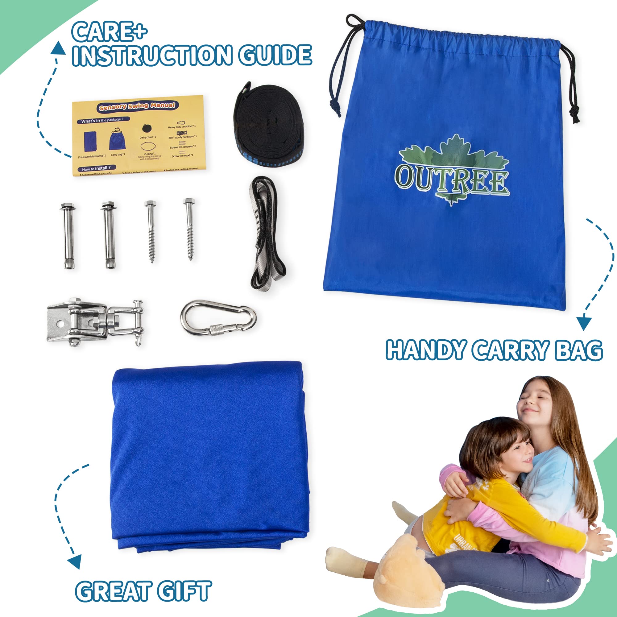 OUTREE sensory swing up-close fabric shows soft, durable material for safe sessions