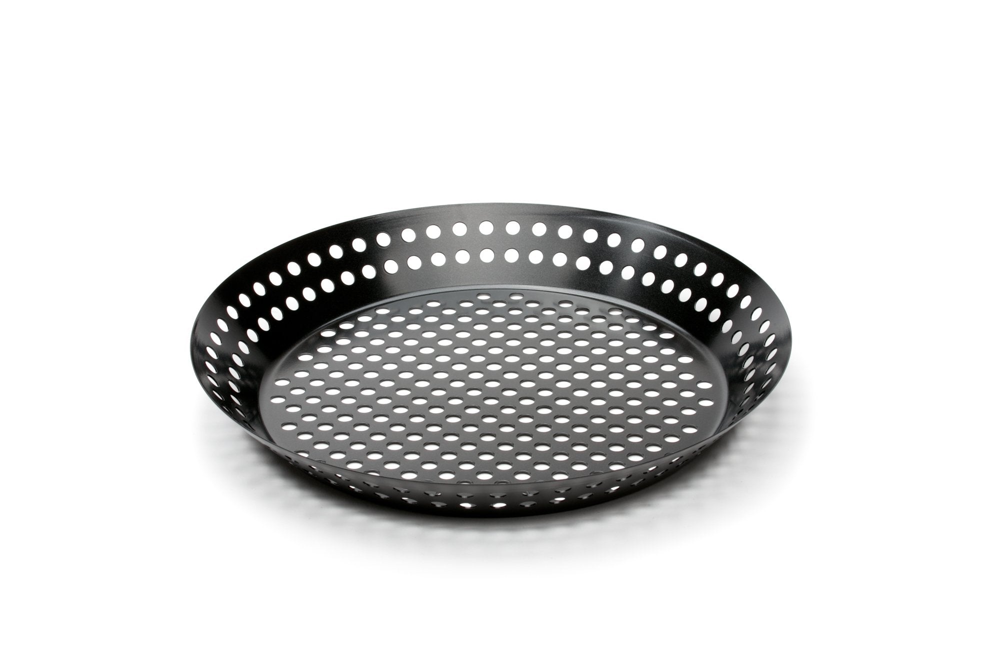 Outset grill skillet with non-stick coating simplifies cleaning after grilling.