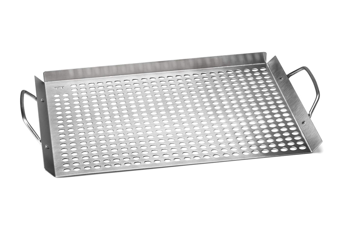 Outset grill topper grid on grill with 11x17 surface for large portions.