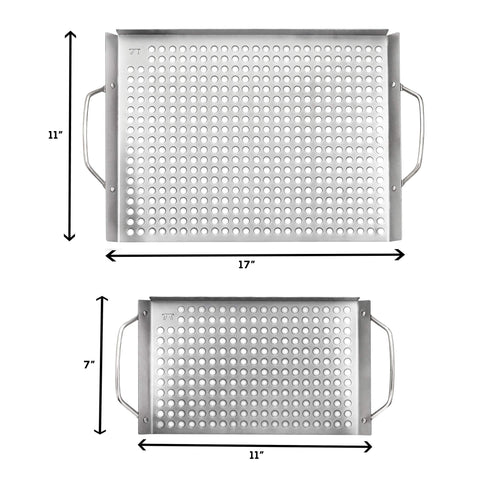 Outset two-piece grid set on a grill for versatile veggie grilling