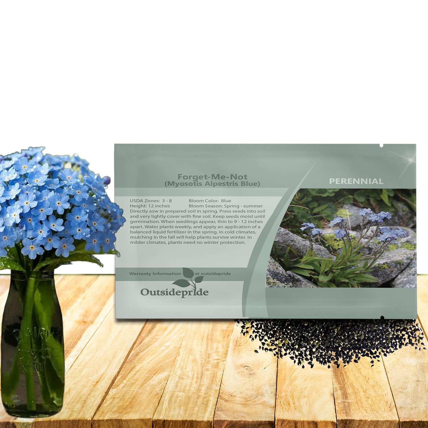 Outsidepride Blue Forget-Me-Not seeds form dense blue blooms for vibrant borders.