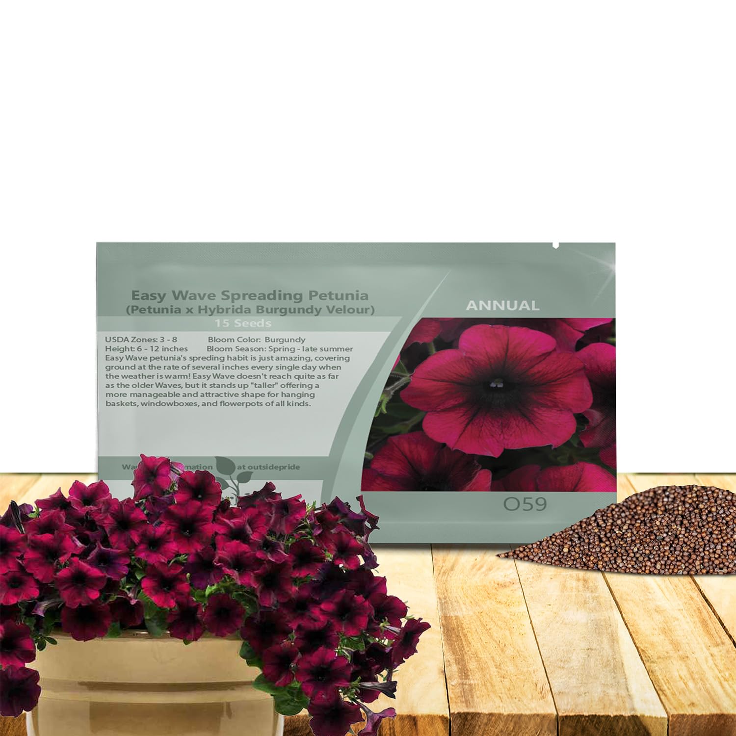Outsidepride Burgundy Velour Easy Wave Petunia seeds closeup showing velvety burgundy blooms for sunny borders