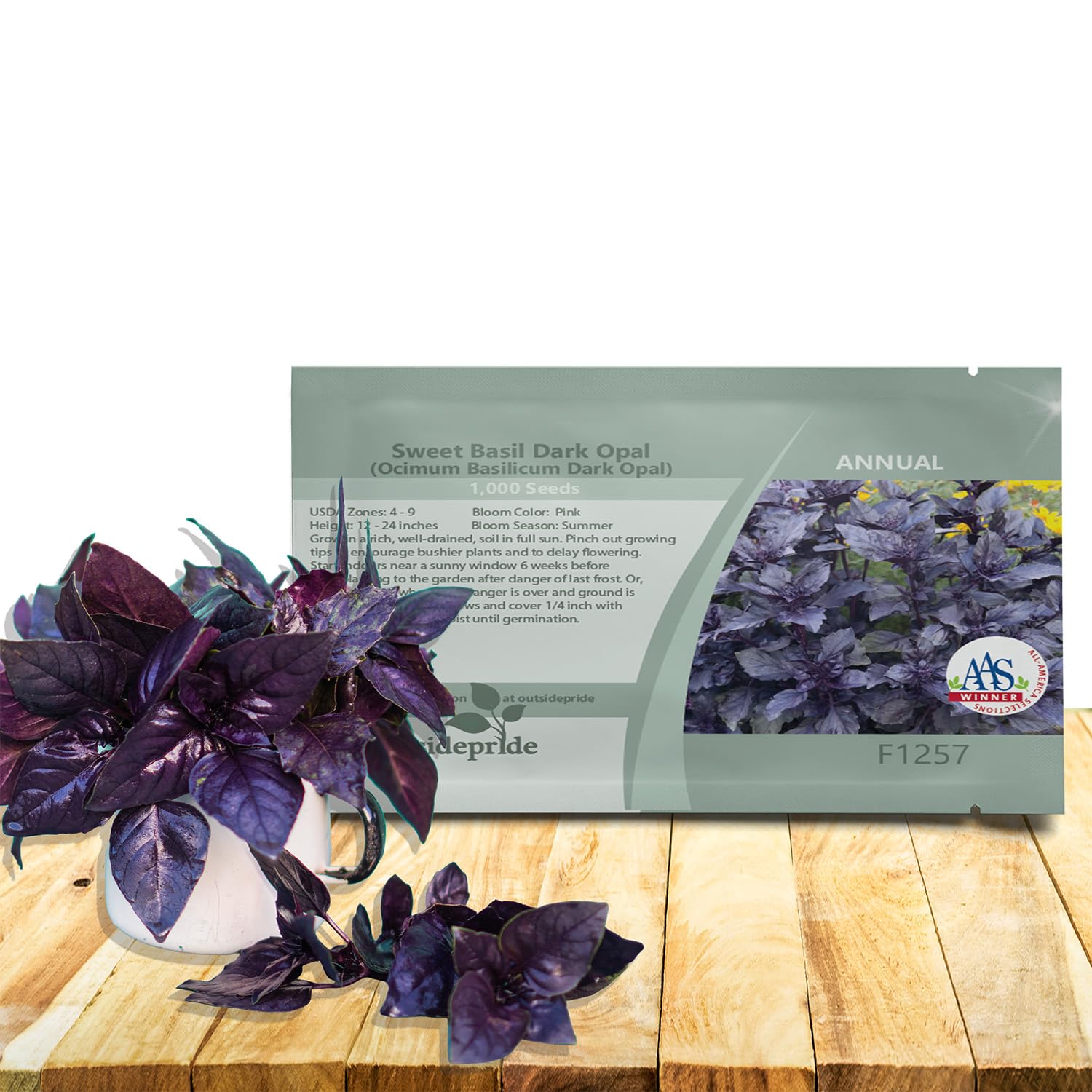 Outsidepride Dark Opal Basil leaves close-up showing vibrant purple color and aroma