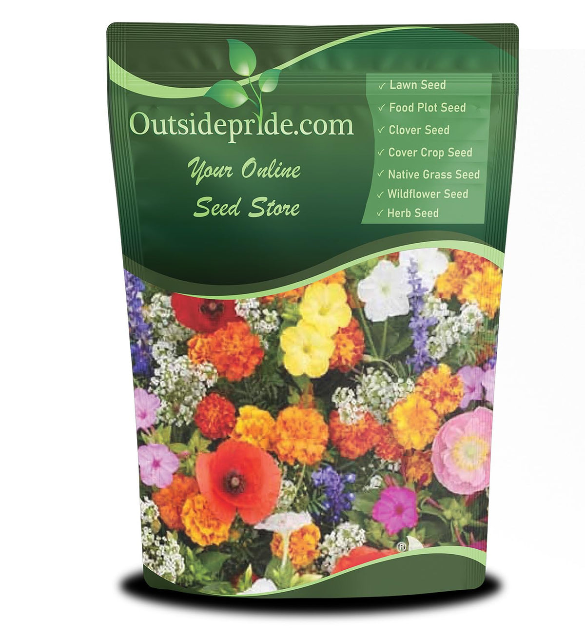 Outsidepride deer-proof wildflower seed mix bag for easy deer-free color.