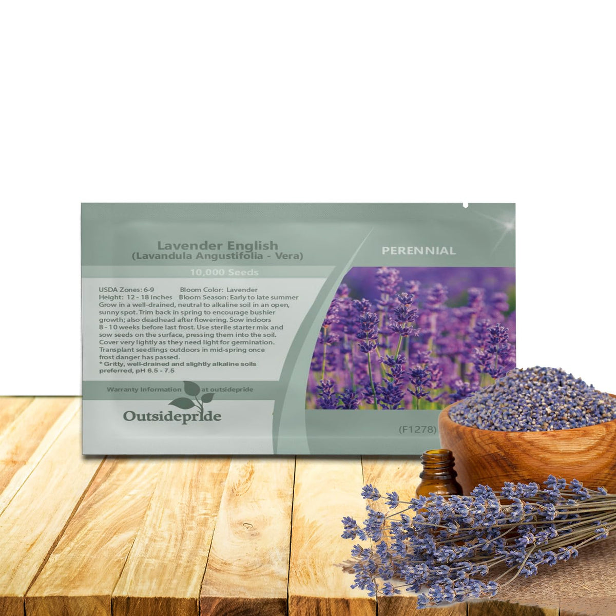 Outsidepride English Lavender Seeds pack front for fragrant garden planting
