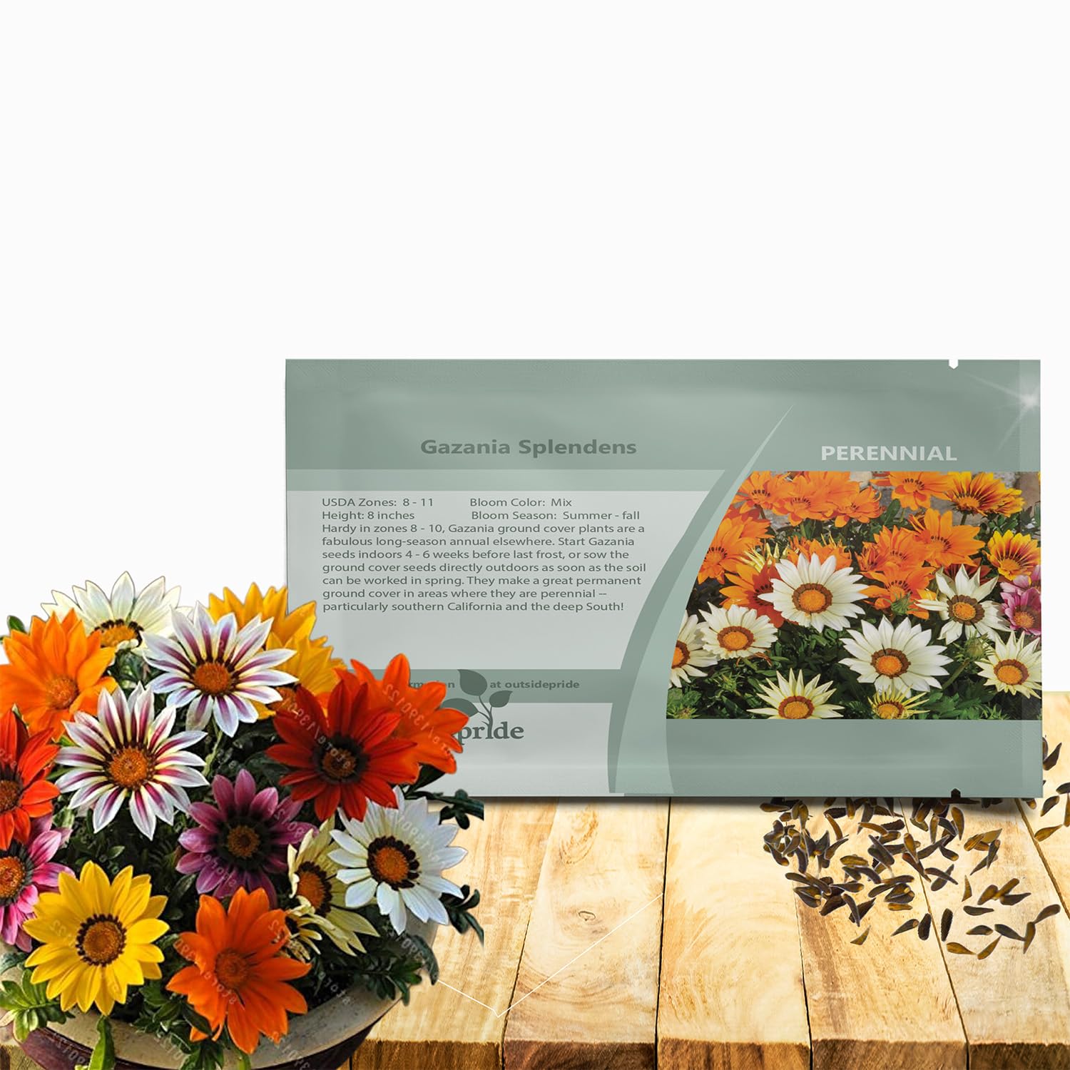 Outsidepride Gazania seeds mixed pack ready for sunny garden beds, low-maintenance color.