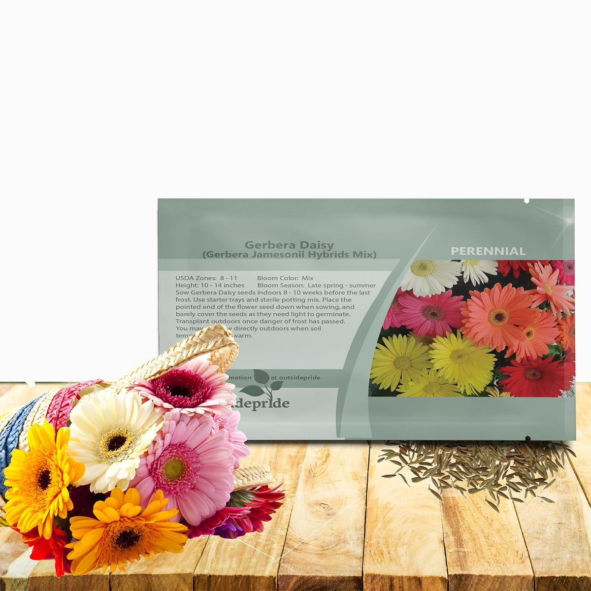 Outsidepride gerbera hybrid mix seeds pack ready to plant for vibrant color in any bed.