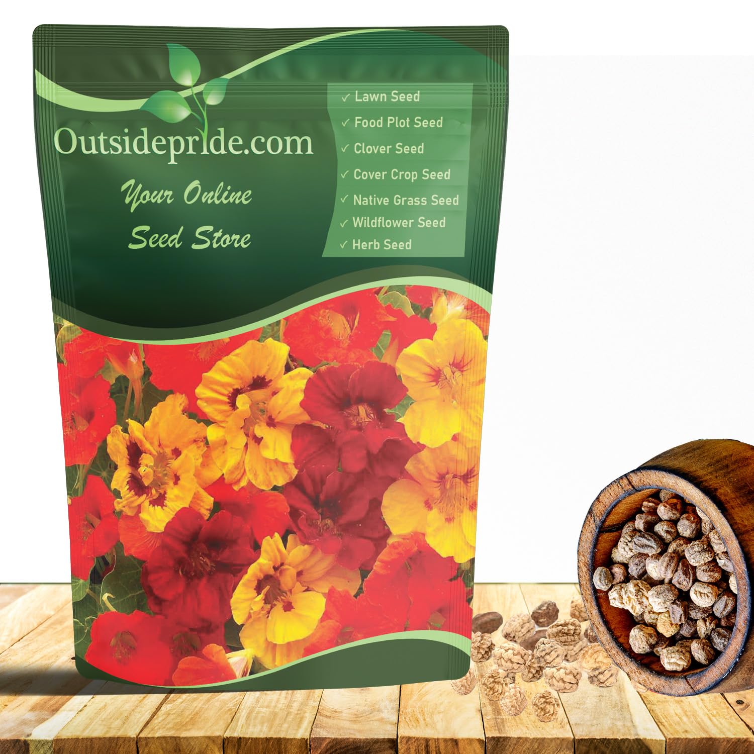 Outsidepride Jewel Mix Nasturtium blooms in close-up add color to borders and edible accents