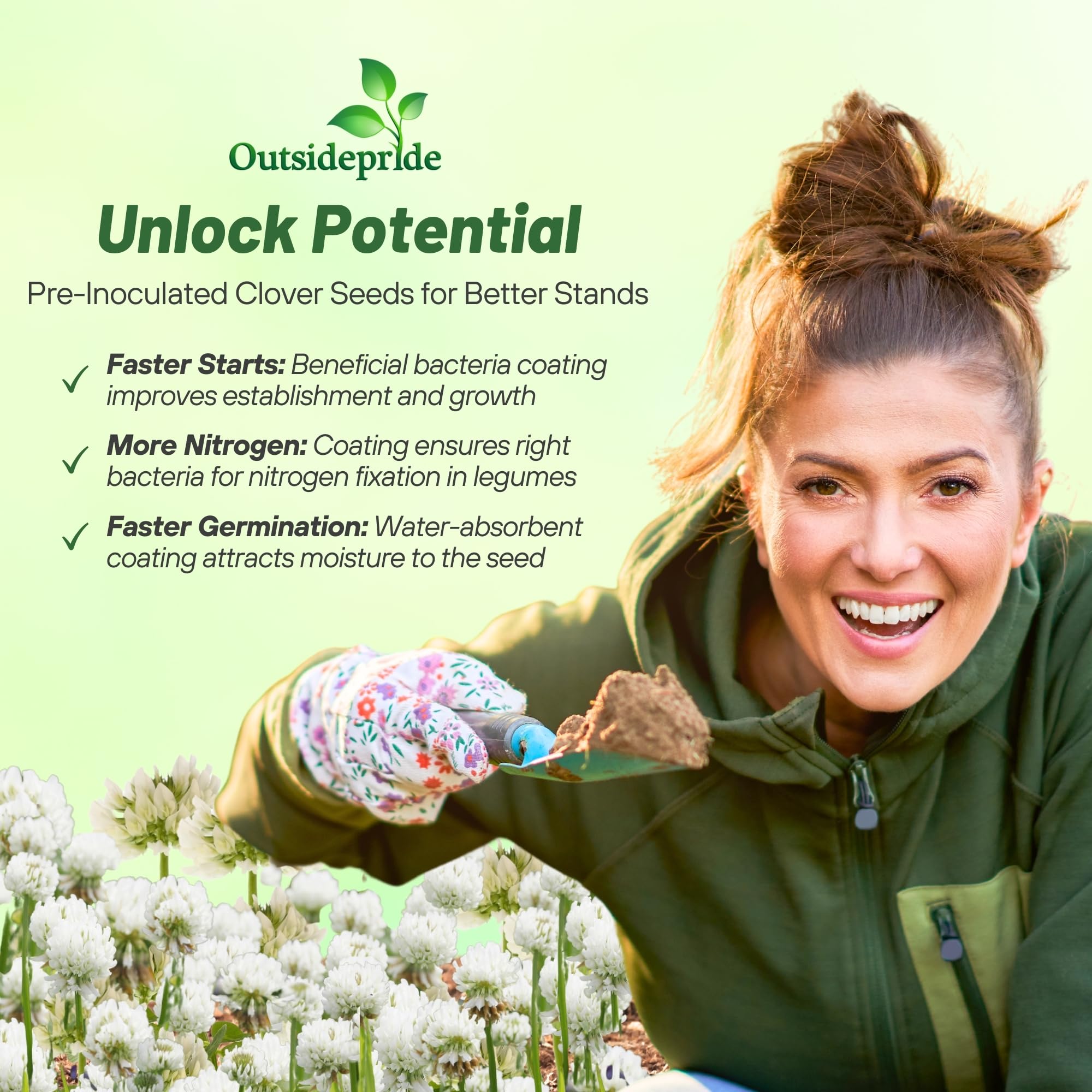 Outsidepride Ladino clover field erosion control supporting soil stability