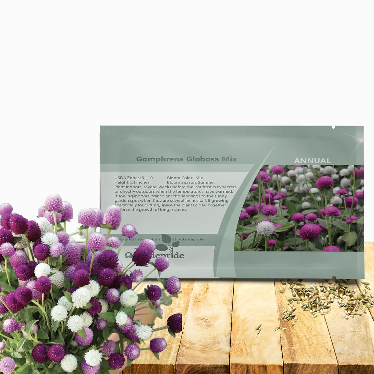 Outsidepride mixed Gomphrena seeds create vibrant globe blooms for long-lasting arrangements.