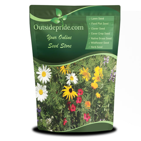 Outsidepride Northwest Wildflower Seed Mix packaging label with sowing guidance.