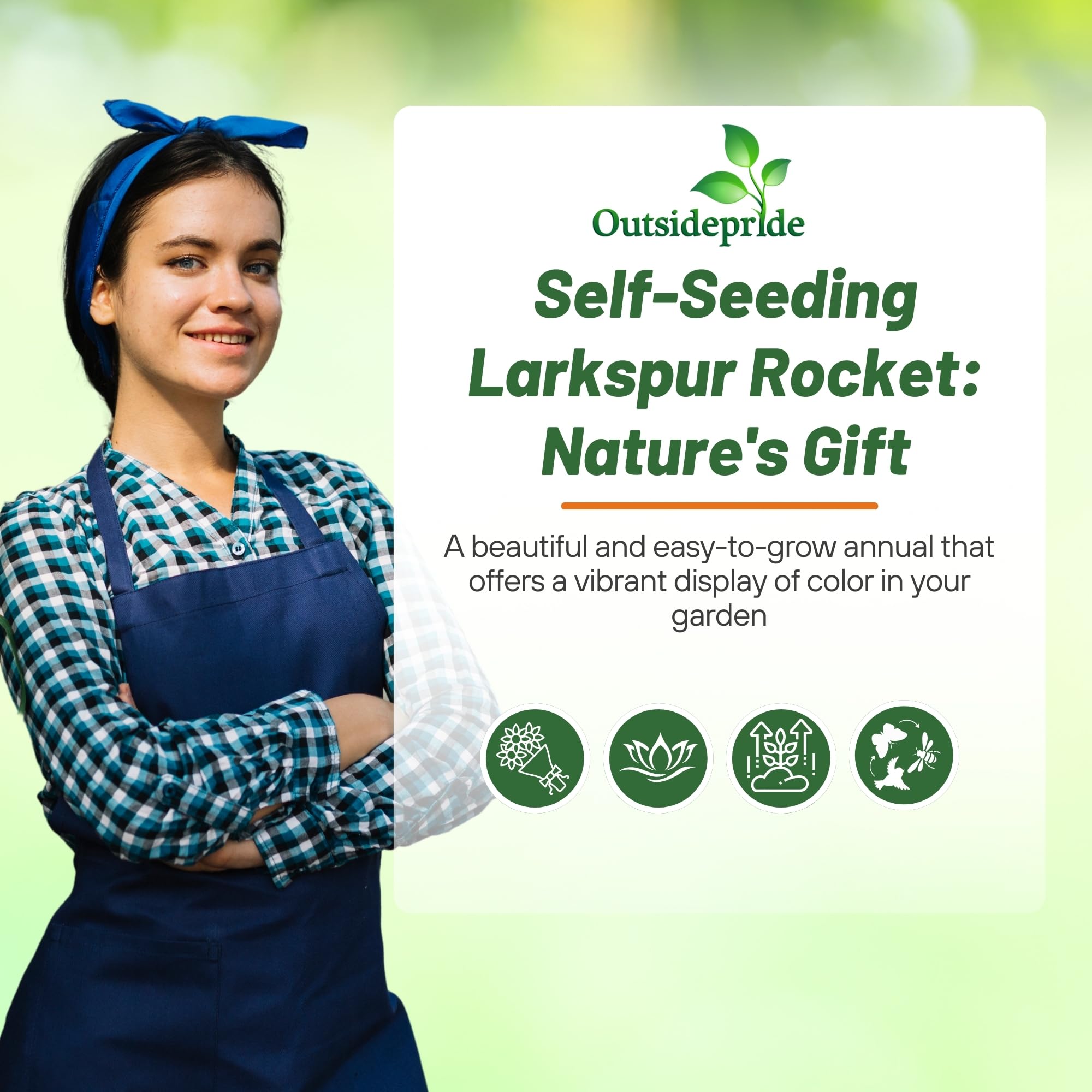 Outsidepride rocket larkspur attracts pollinators, supporting a thriving garden ecosystem.