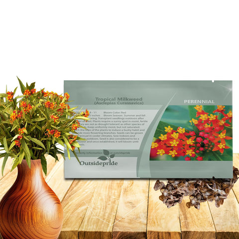 Outsidepride Tropical Milkweed Seeds packaging ready for garden planting and pollinator support.
