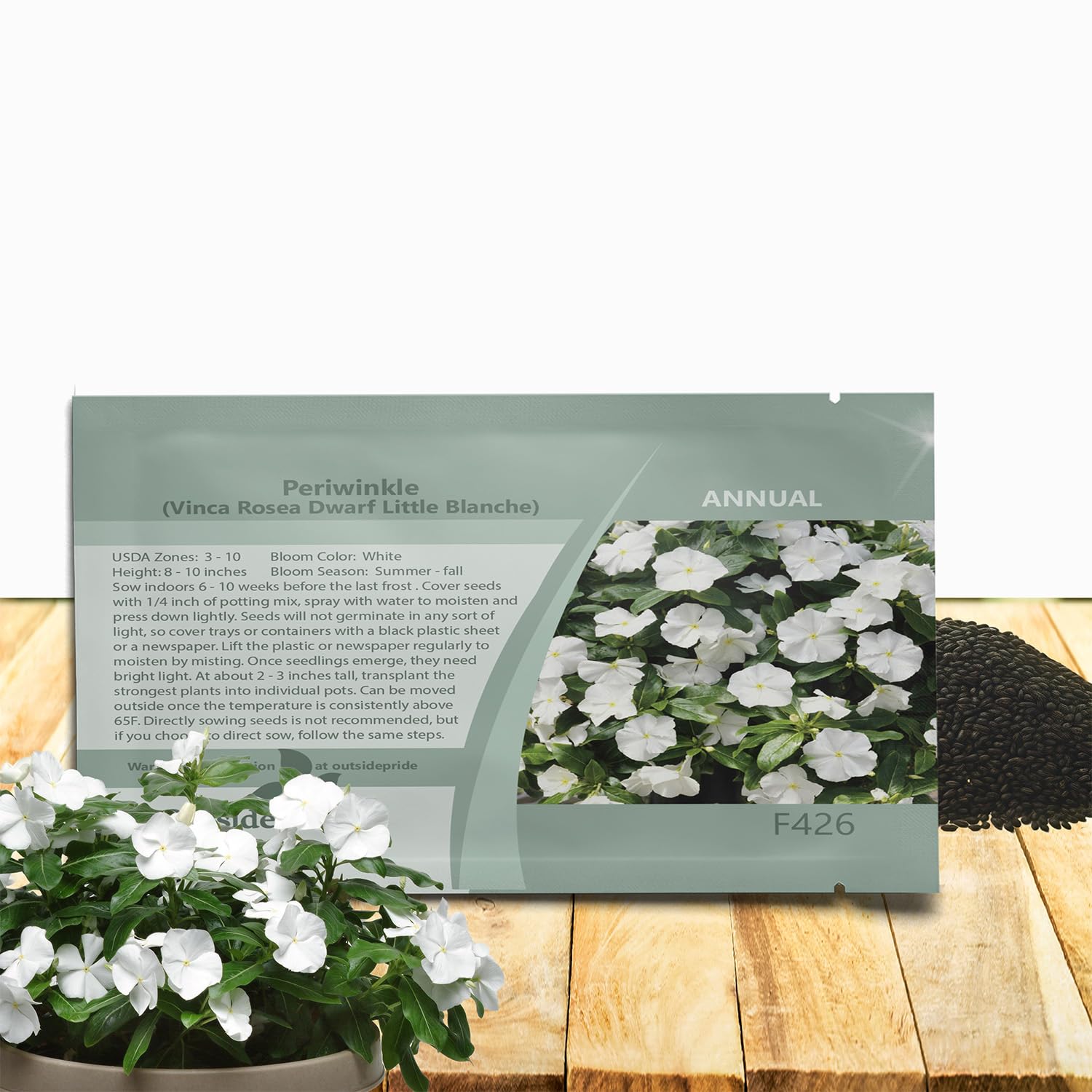 Outsidepride White Periwinkle seeds offering early bloom for sunny border plantings.