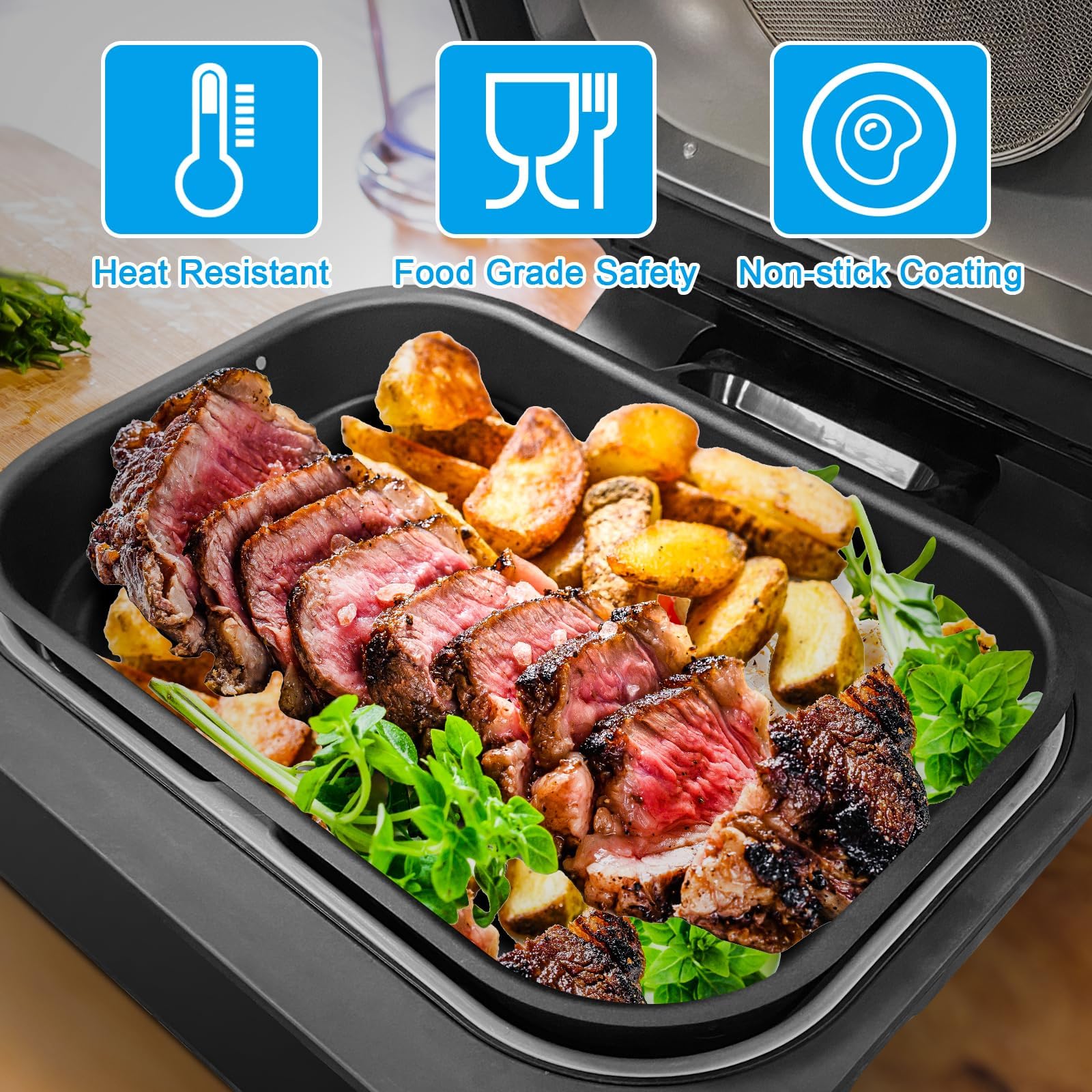 Outspark multi-purpose grill and griddle plate for steaks, vegetables, and fries.