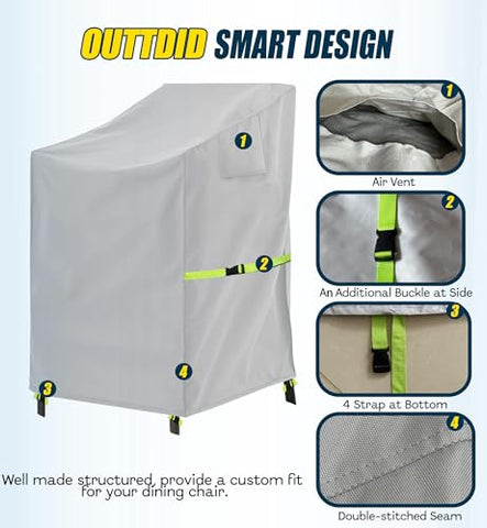 OUTTDID heavy-duty 600D fabric provides waterproof protection for outdoor chairs.